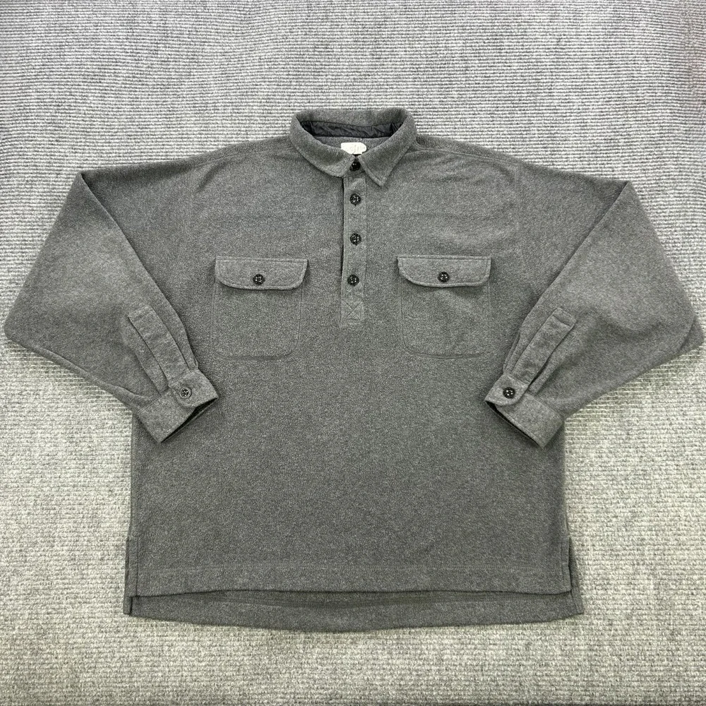 J Crew Oarman Shacket Shirt Jacket Men Medium Gray Pullover Four Button USA Made